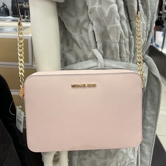 Michael Kors Jet Set Item Large East West Zip Crossbody Leather Powder Blush - Picture 13 of 16